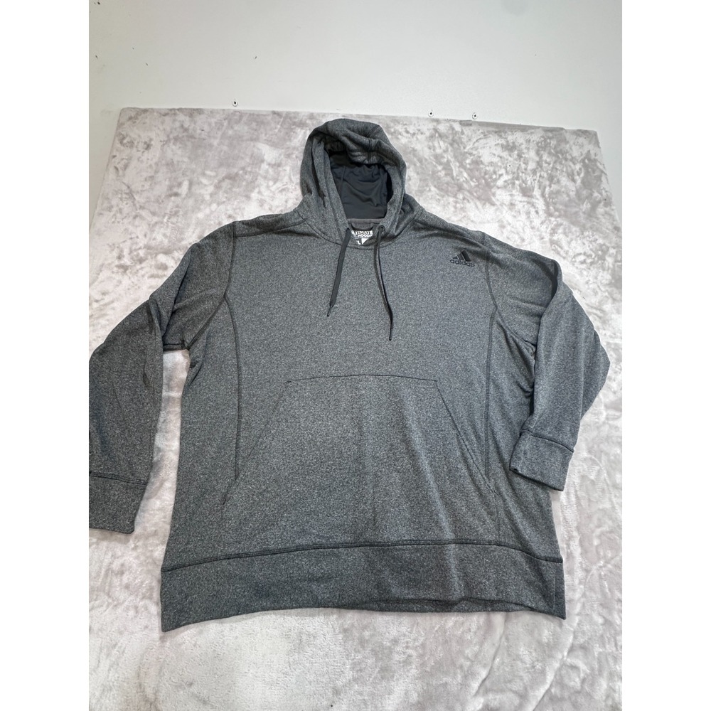 Adidas Pullover Hoodie Mens Size 2XL Gray Drawstring Hooded Climawarm EUC